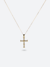 Load image into Gallery viewer, cubic zirconia cross gold salty threads