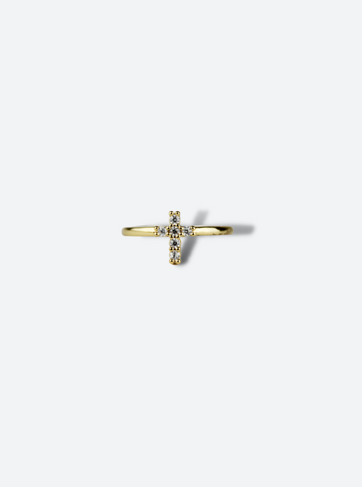 18k gold plated stainless steel zirconia cross adjustable ring salty threads