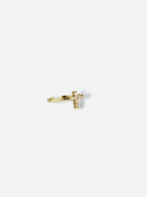 Load image into Gallery viewer, 18k gold plated stainless steel zirconia cross adjustable ring salty threads