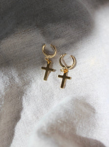 18k gold plated Huggies cross earrings salty threads