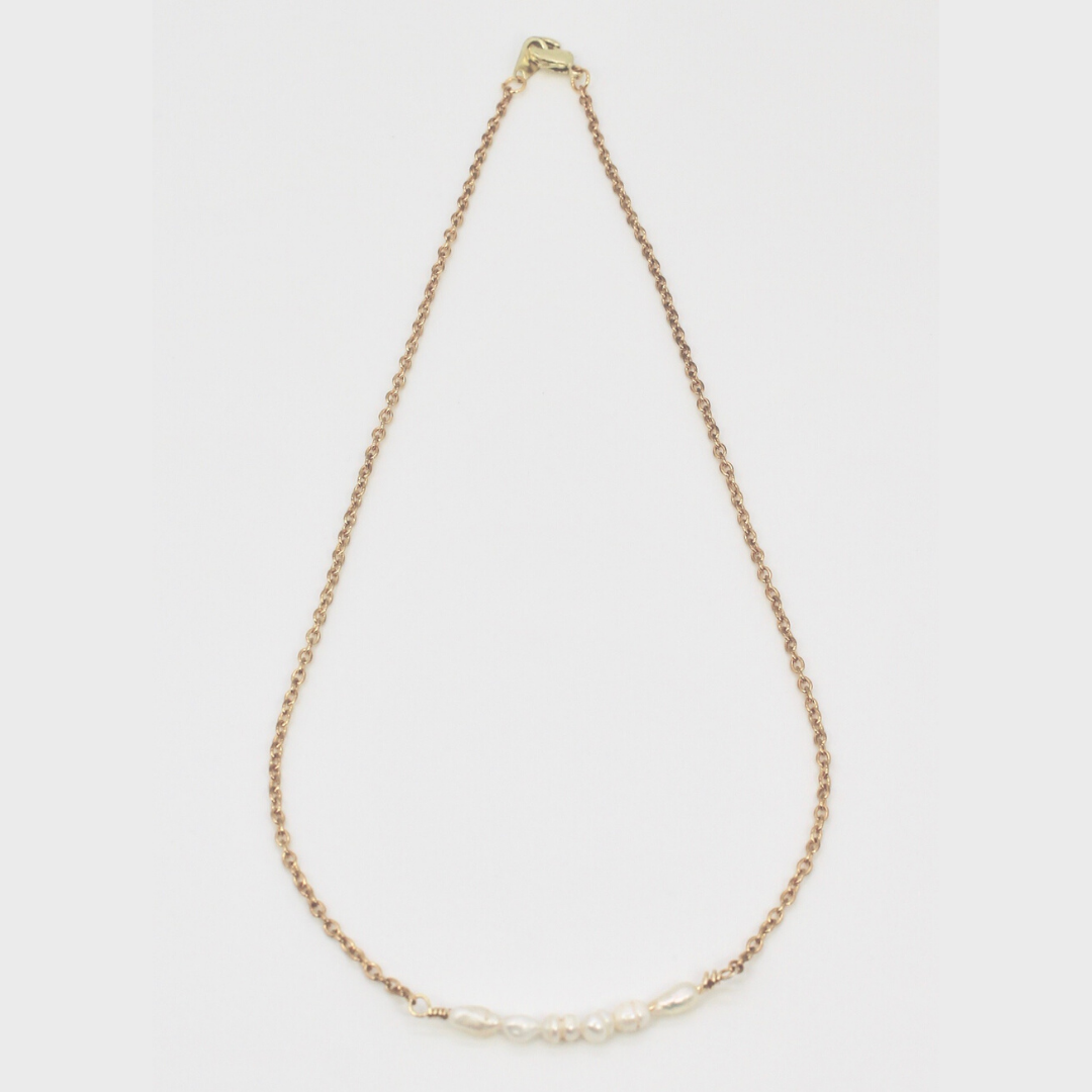 Elena Pearl Bar Golden Necklace - Salty Threads