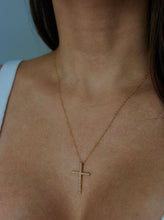 Load image into Gallery viewer, cubic zirconia dainty cross gold salty threads